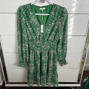 Green flower design long sleeve dress new
